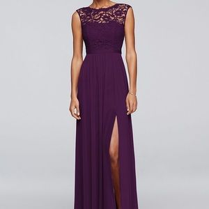 Plum Bridesmaids Dress with Lace Bodice